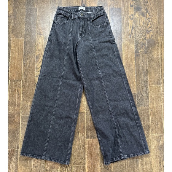 Black Denim - The Drop Jeans Frida Wide Leg Women's Size 25 (24x29) Stone Washed Black NWT